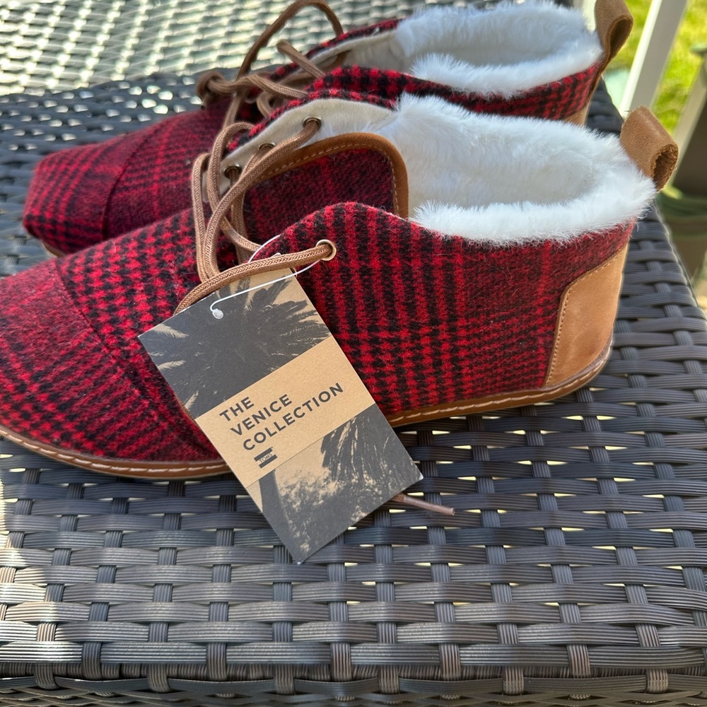 Tom’s Red Plaid Boots